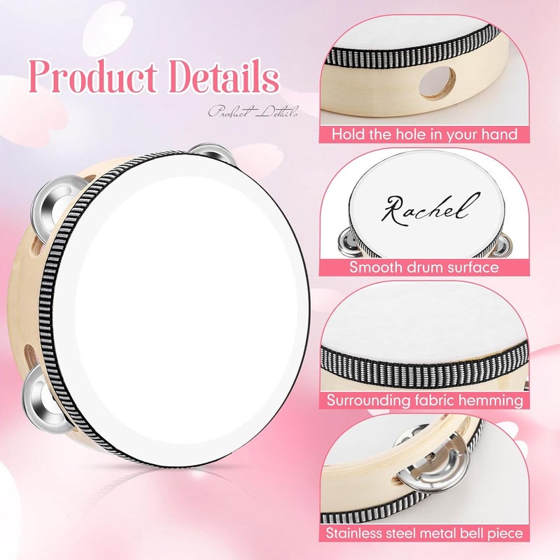Lukmaa 24 Set 6 Inch Tambourine for Adults Tambourines Bulk Wooden Hand Held Drum with Metal Jingles, Gift Tags, Beige Ribbon Percussion Gift Musical Instrument for Church Wedding Party Favor - Image 5